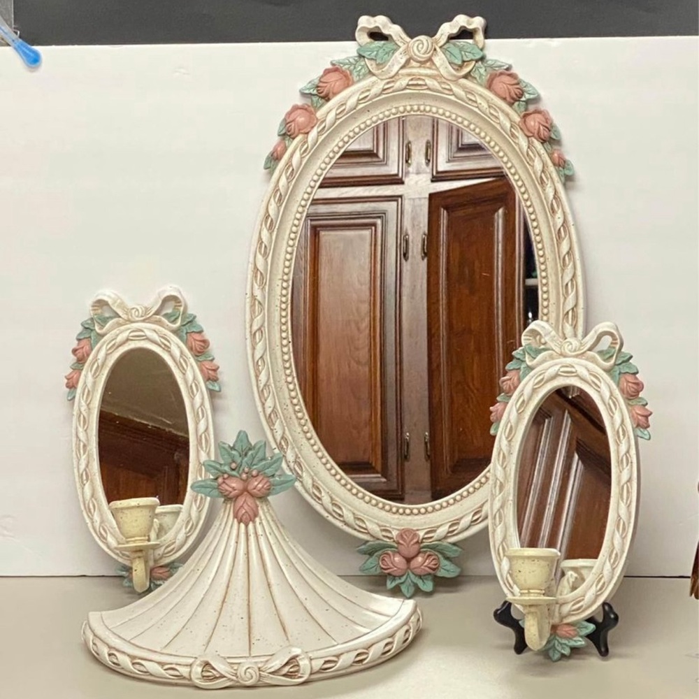 Vintage Victorian Ornate Roses mirror set - Picture 1 of 8